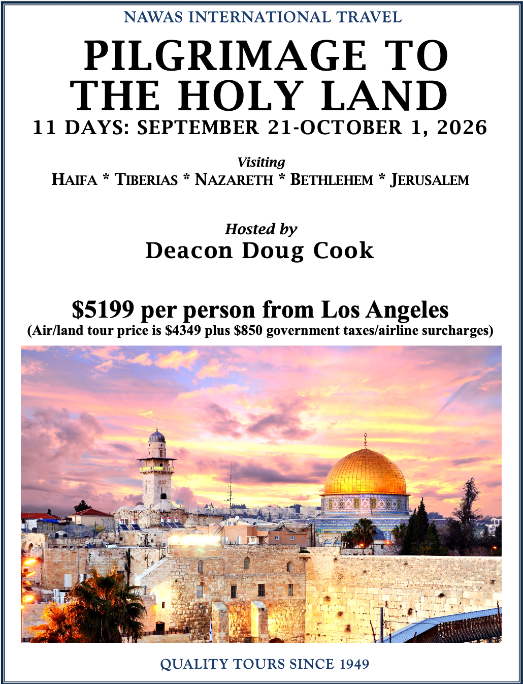 Holy Land Pilgrimage Flyer September 21-October 1, 2026